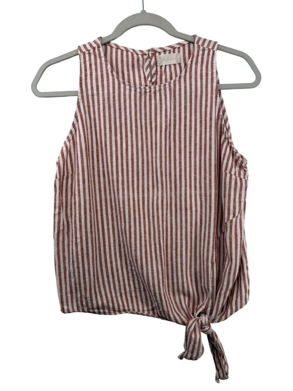 Altar'd State Women Top Sz L Red Striped LinenBlend TieKnot Waist Beachy Coastal